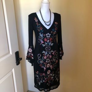 Bell Sleeve Dress Front Embroidery